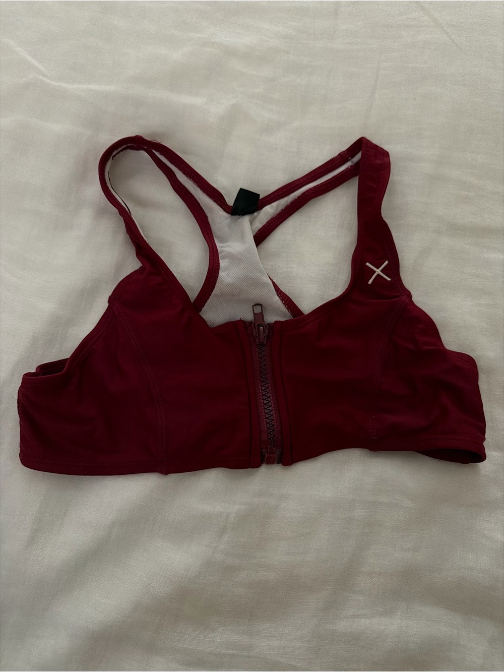 Front-Zip Bikini Top in Deep Wine Red